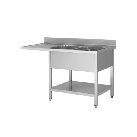 Plonge en inox 2 Bac avec égouttoir à Gauche Ref:AMS166SBR2 Marque: Technimed
